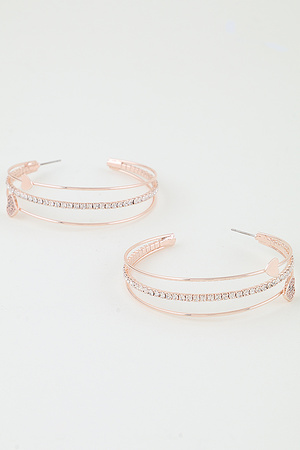 Rose Gold Cubic Zirconia Heart Hoop Earrings