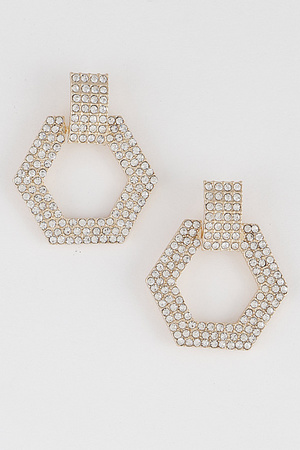 Rhinestone Open Cut Hexagon Earrings