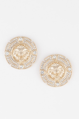 Jewel Lion Emblem Stud Earrings