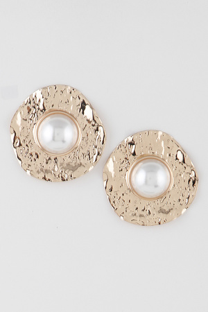 Hammered Pearl Disk Earrings