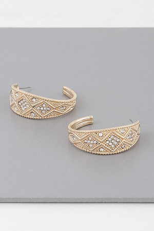 Jeweled Diamond Crescent Hoop Earrings