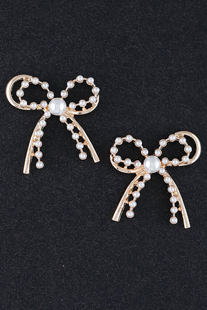 Pearl Metal Ribbon Earrings