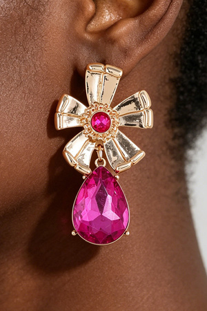 Flower Crystal Teardrop Earrings