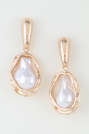 Abstract Pearl Stone Frame Drop Earrings