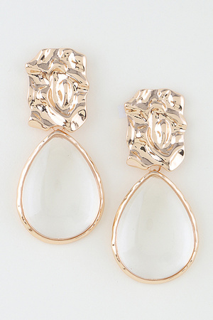Hammered Plate Stone Teardrop Earrings