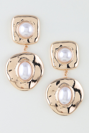 Hammered Gold Pearl Abstract Earrings