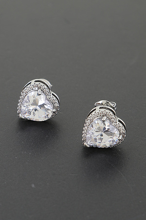 Cubic Zirconia Heart Stud Earrings