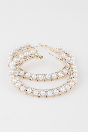 Jeweled Pearl Hoop Earrings