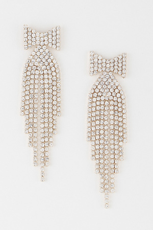 Jeweled Bow Tie Curtain Drop Earrings