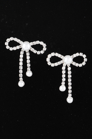 Jeweled Pearl Ribbon Earrings