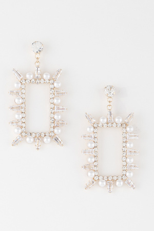 Beaded Jewel N Pearl Rectangle Earrings