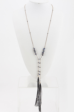Tribal Inspired Long Beaded Necklace with Fringe Tassel Detail 5JBD10