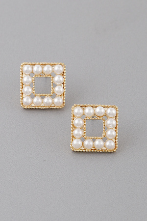 Open Square N Pearl Stud Earrings