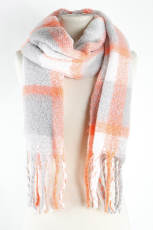 Two Toned Plaid Fringed Scarf