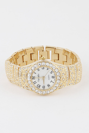 Jeweled Chain Round Watch