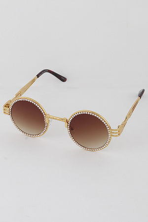 Vintage Rhinestone Embedded Round Sunglasses
