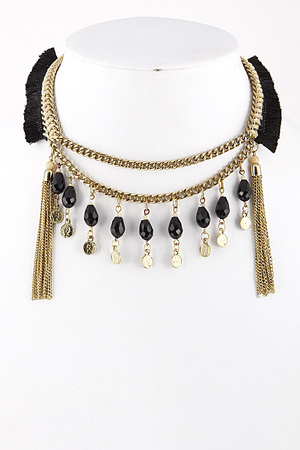 Collar Necklace with Tassle and Bead Detail 5ICE2