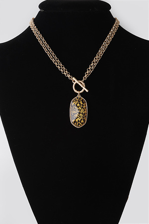 Leopard Print Pendant Toggle Necklace