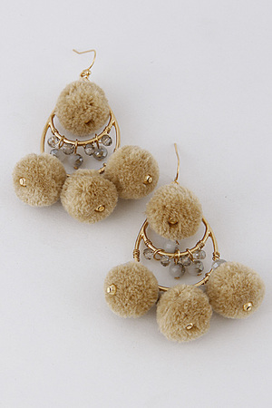 Unique Style Earrings with Puff Balls Details 6LAC2
