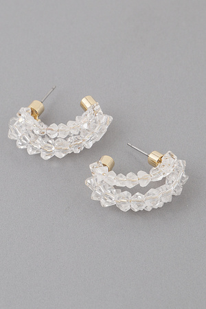 Clear Beads Hoop Earrings