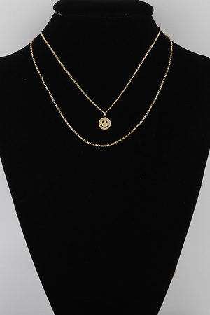 Double Layered Smile Face Pendant Chain Necklace