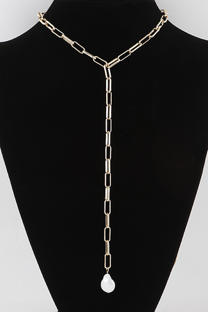 Stone Drop Link Chain Necklace