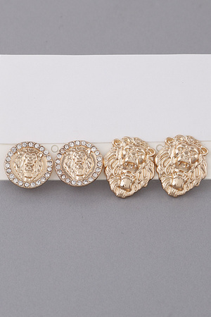Lion Emblem Stud Earrings Set