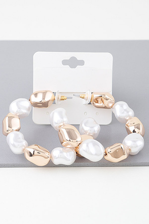 Shiny N Pearl Stone Hoop Earrings