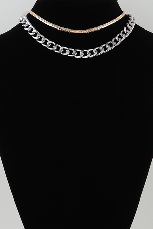 Double Two Toned Chain Choker Necklace