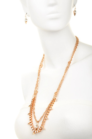 Long chain link spike rhinestone necklace set-gd-ica1