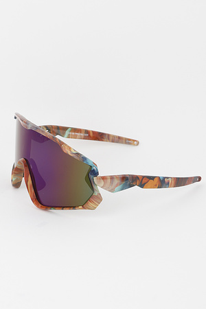 Abstract Curved Polycarbonate Shield Sunglasses