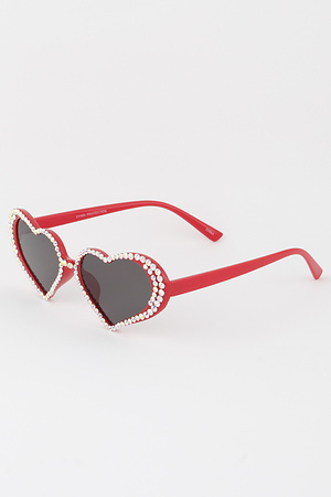 Rhinestone Embedded Heart Sunglasses