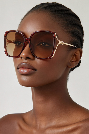 Oversized Butterfly Sunglasses With Gold Metal Temple Hardware