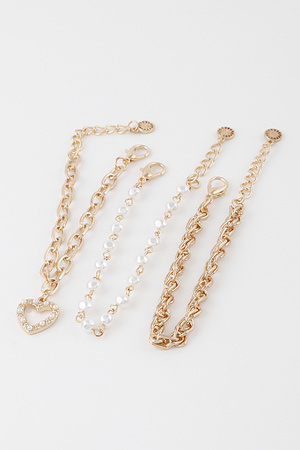 Multi Chain N Heart Charm Bracelet