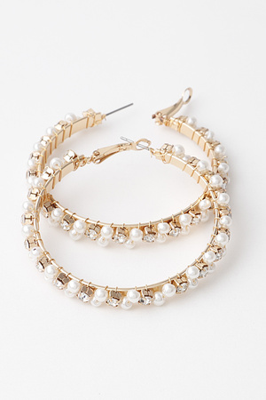 Thin Pearl N Jewel Hoop Earrings