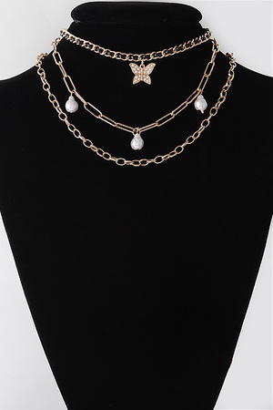Multi Butterfly N Bead Chain Necklace