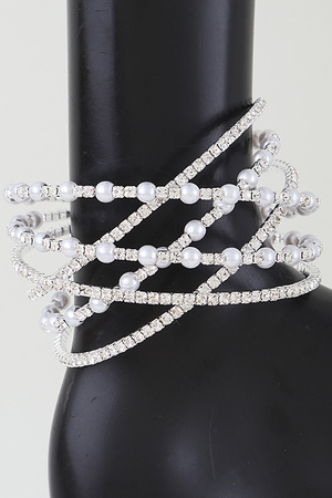 Bejeweled Pearl Intersect Cuff Bracelet