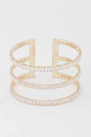 Triple Crystal Open Cuff Bracelet