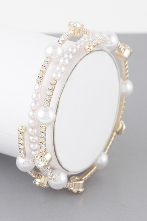 Triple Pearl Jeweled Wrap Bracelet