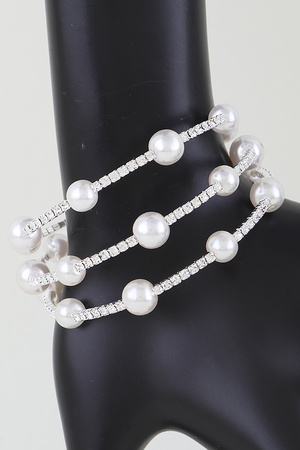 Triple Pearl Jeweled Bracelet