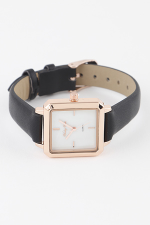 Faux Leather Square Watch