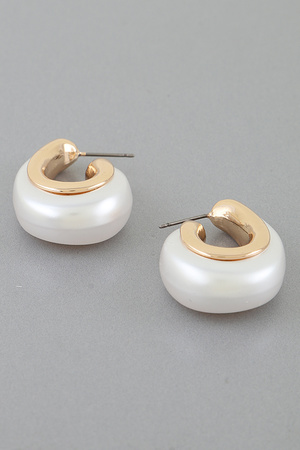 Pearl Stone Open Hoop Earrings