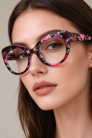 Floral Print Cat Eye Clear Glasses