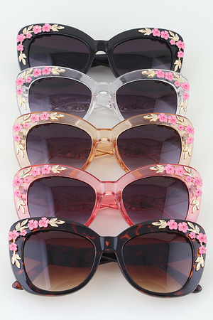 Blooming Rose Embedded Cateye Sunglasses