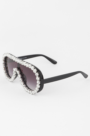 Straight Rhinestone Shield Sunglasses