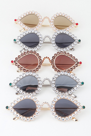 Bejeweled Wavy Teardrop Sunglasses