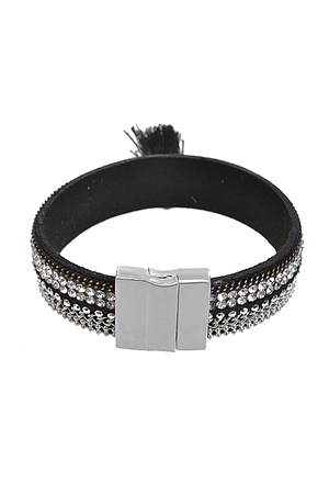 Rhinestone and Chain Bracelet with Tassel Charm