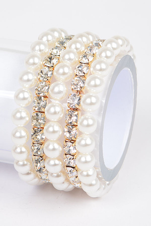 Faux Pearl Rhinestone Stretch Bracelet