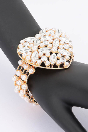 Faux Pearl Rhinestone Strethc Bracelet