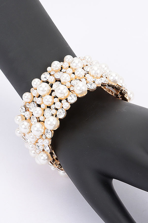Faux Pearl Rhinestone Strethc Bracelet